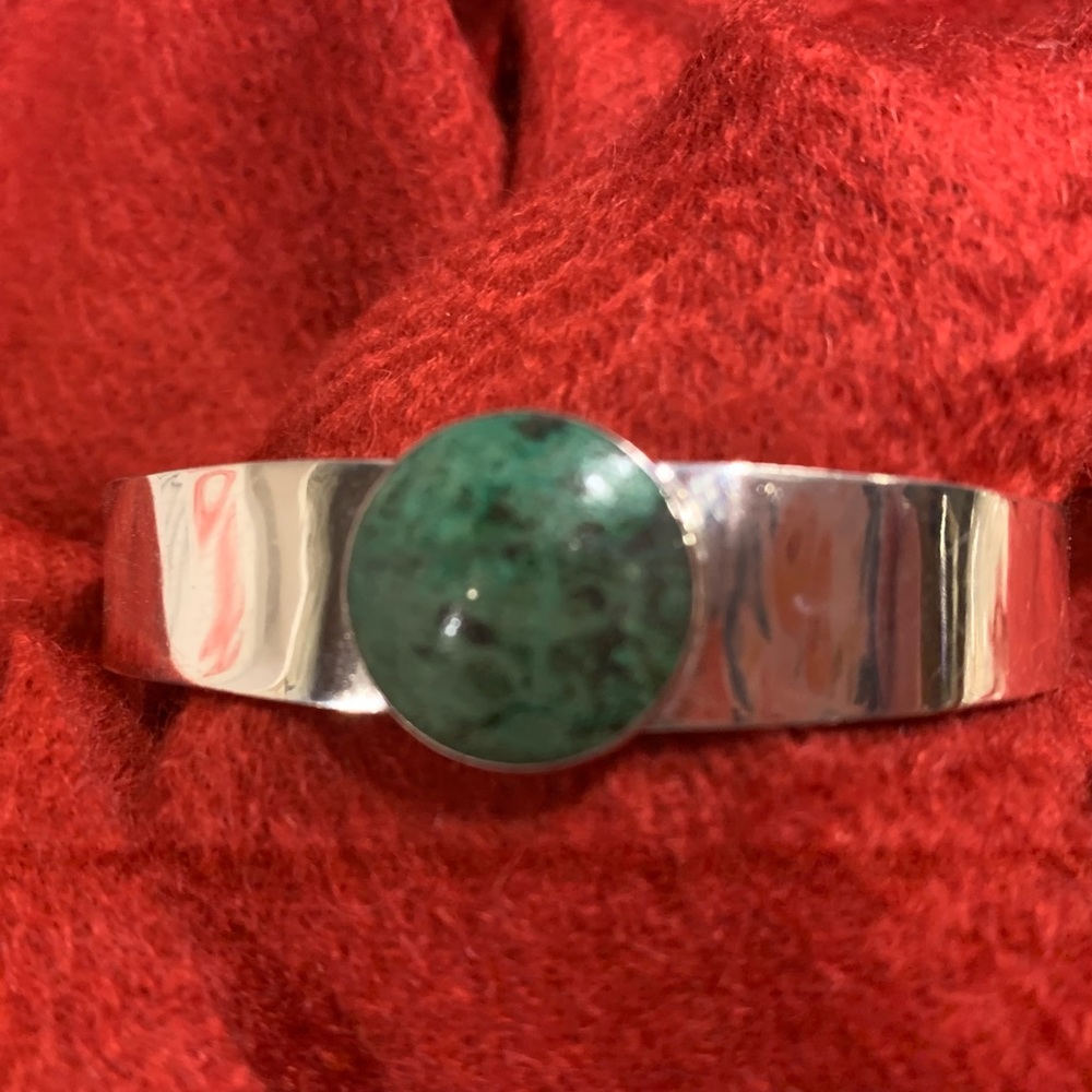 Sterling Silver Cuff Bracelet with Green Gemstone “Chrysocolla”